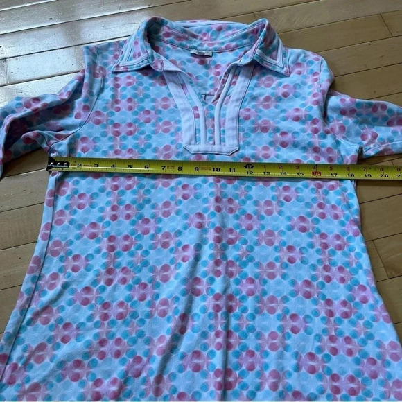 TALBOTS Blouse Cotton Blend Pink Blue Dot Design V Neck Collar Sz Petite Medium - Picture 6 of 8